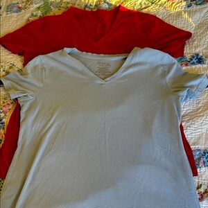 Time and Tru Rust and Light Blue V-Neck T-Shirts size medium 8-10